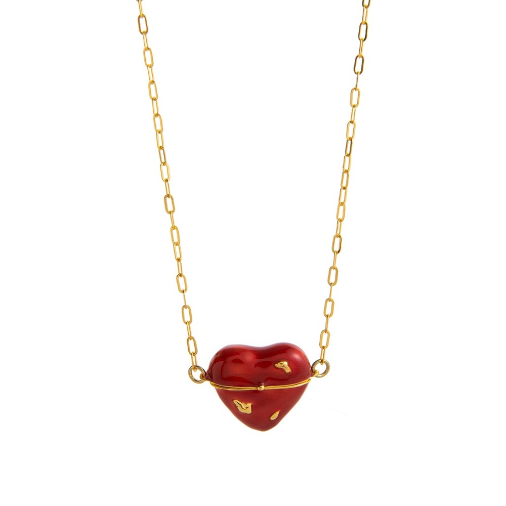 Gold and Red Heart Pendant Necklace - Picture 4 of 4